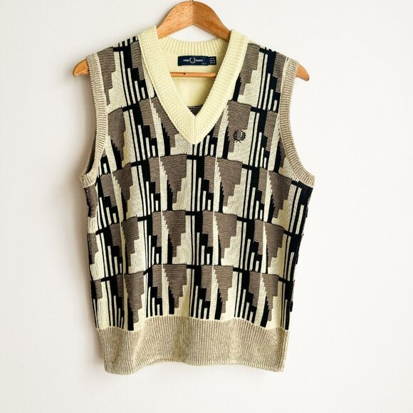 Fred Perry jacquard knitted tank Wax Yellow 10 - Picture 2 of 6